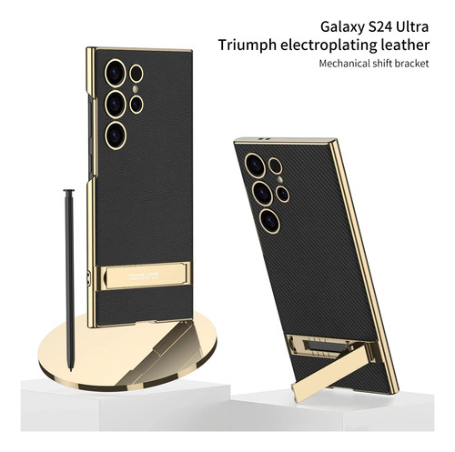Para Samsung Galaxy S25 Ultra S24ultra Funda De Lujo Galvanizada Con Borde Dorado Soporte De Cuero Liso Accesorios De