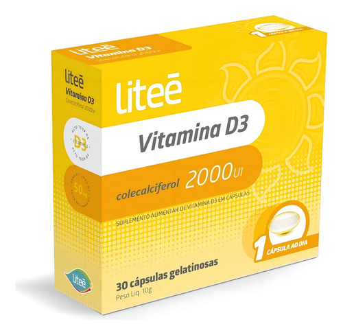 Vitamina D3, colecalciferol, 2000 UI, 5 ug, 30 cápsulas gelatinosas