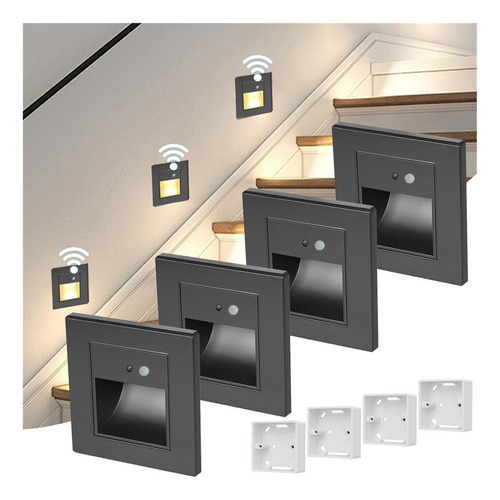 4pcs De Escalera 1.5w Empotrable Foco Con Sensor Movimiento