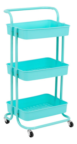 Carrito Organizador 3 Niveles Con Ruedas Multiusos Cocina Color Turquesa