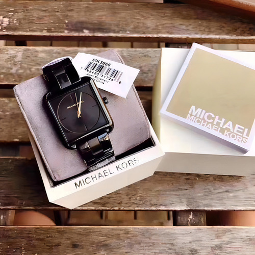 Reloj Michael Kors Lago Mk3666 Inoxidable Para Mujer Color Negro