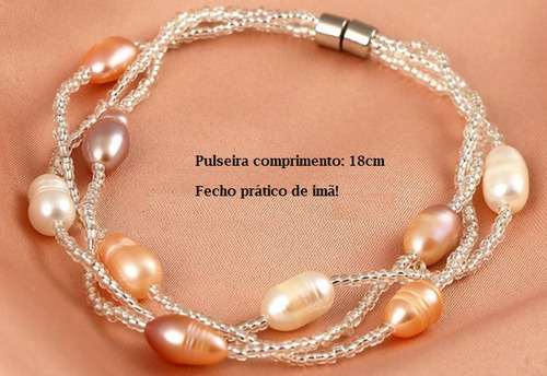 Conjunto Colar Pulseira E Brincos Pérolas Verdadeiras