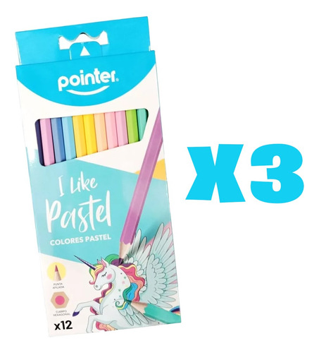 Creyones De Madera Color Pastel Pointer 12 Colores X3 Packs