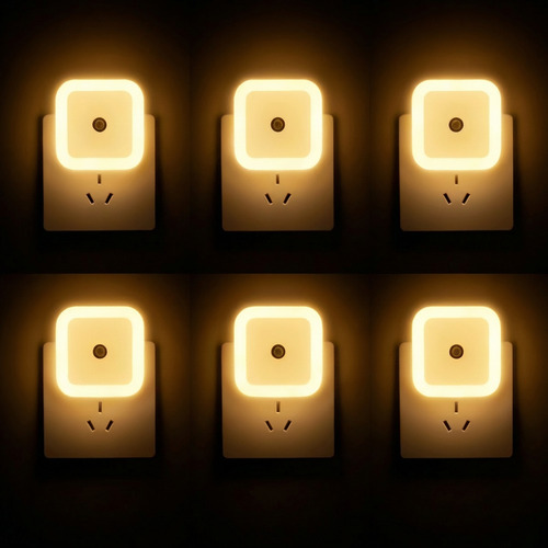 6 Pzas Luz Nocturna Enchufable, Led Noche Con Sensor De Luz