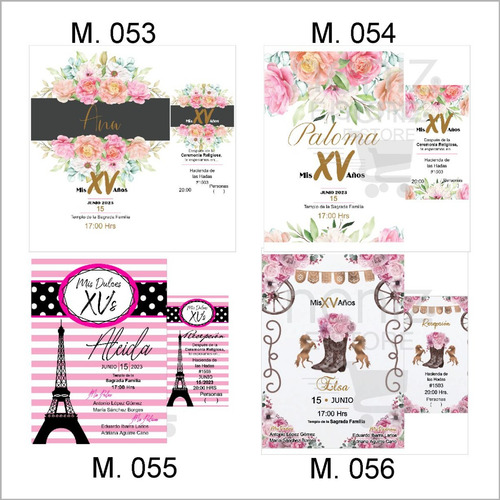 50 Invitaciones Palo De Rosa2 +pases+sobres Celofán+sellos