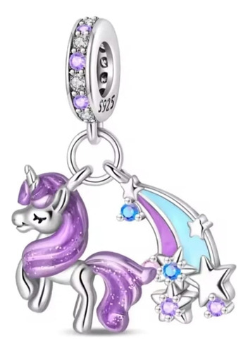 Charm Dije De Unicornio Con Arco Iris Compatible Con Pulsera Plateado