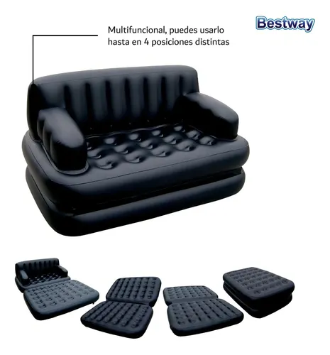 Sillon Inflable Sofá Cama Plegable Multiusos 4 En 1 Bestway Color Negro
