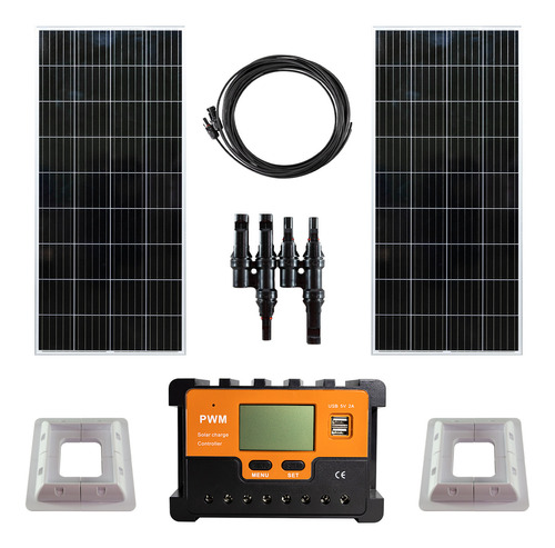Kit 2 Paneles Solares 200 Watts 200wp C/u Regulador 50a 8mts