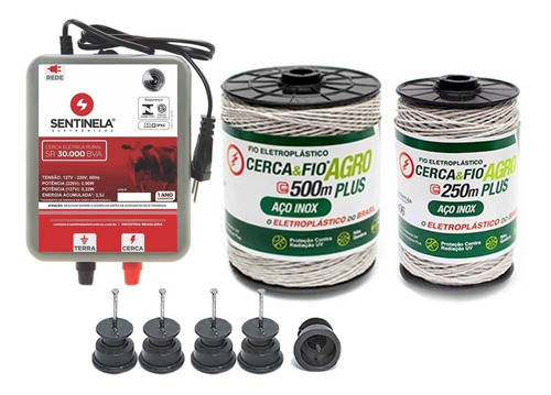 Kit Cerca Rural Fio Eletroplástico 750m + 300 Isolador Rolda