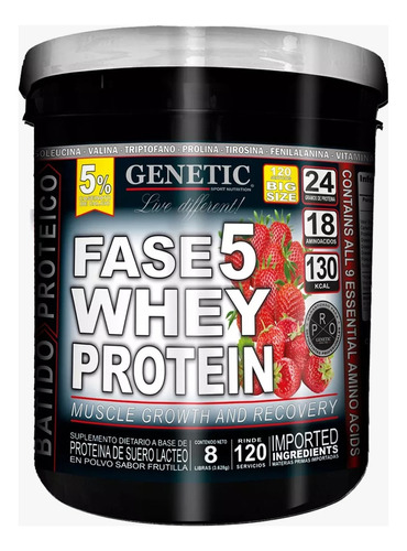 Fase 5 Whey Proteina Rapida Absorcion X 8 Libras - Genetic Sabor Frutilla