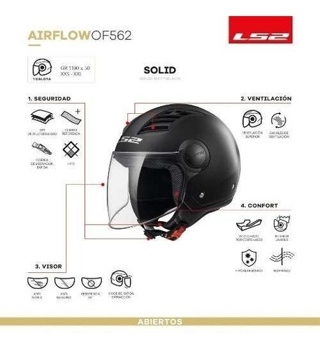 Imagen 4 de 6 de Casco Moto Abierto Ls2 Oficial 562 Airflow Negro Mate