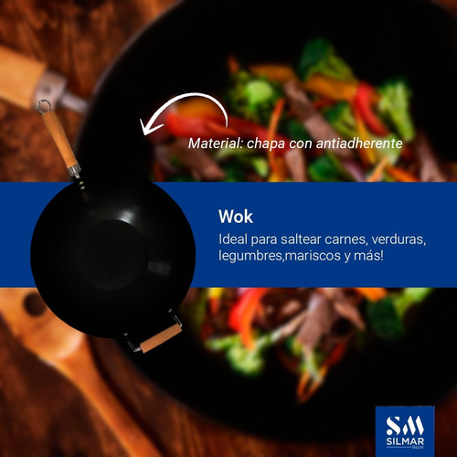 Imagen 2 de 9 de Wok Chapa Antiadherente 35cm Walplo Silmar