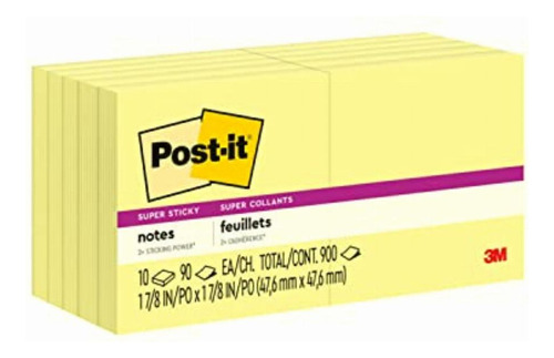 Post-it Mmm62210sscy Super Sticky Notes, 2 In X 2 In, 10