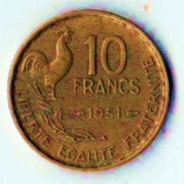 Moneda De Francia Año 1951 Valor 10 Francos Sin Ceca Gallo