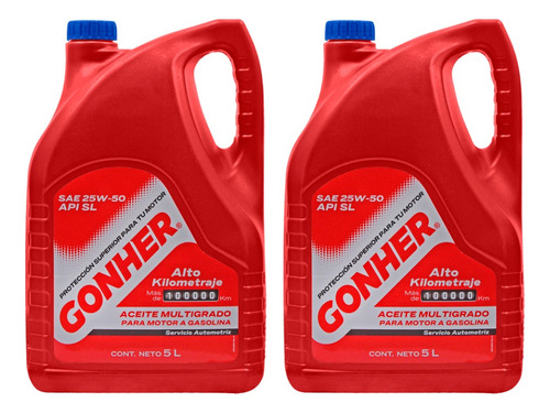 2 Garrafa Aceite Alto Kilometraje 25w50 Multigrado Gonher 5l