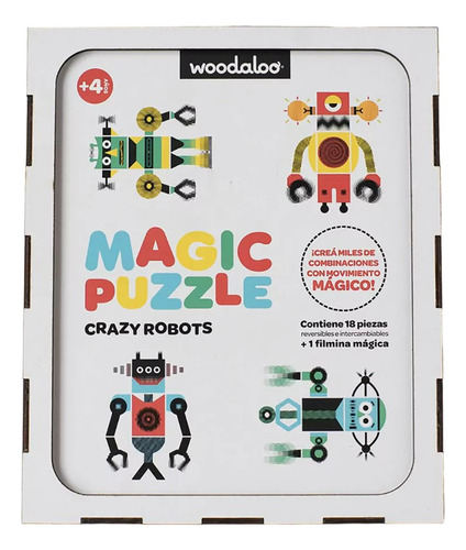 Puzzle Móvil Mágico Robots - Juego Didáctico Óptico Madera