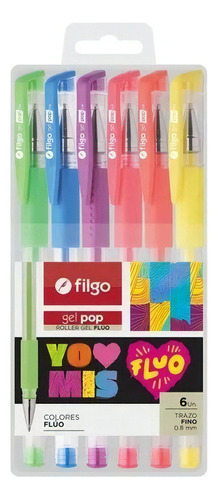 Boligrafo Roller Filgo Gel Pop Flúo Blister X 6 Colores Color De La Tinta