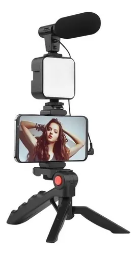 Set Vlog Cast Studio Con Micrófono Trípode Luz Led Bluetooth