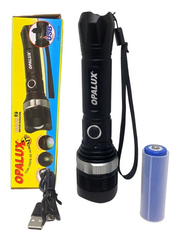 Linterna Táctica De Metal Recargable C/ Zoom Opalux Op-4927n