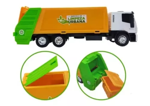 Caminhão de Brinquedo Iveco Tector Coletor Laranja e Verde em