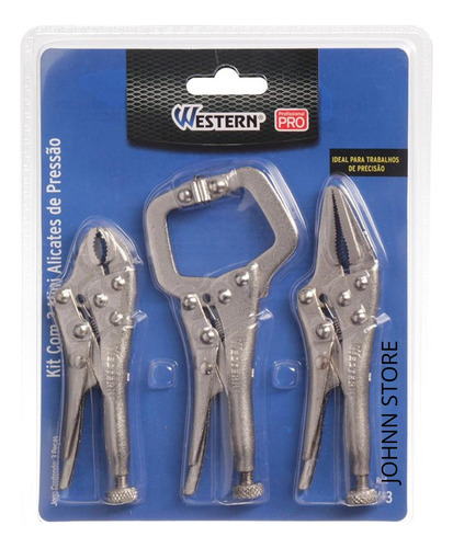 3 Mini Alicates Pequeno Pressão, Mordente, Tipo C, Aço Pro
