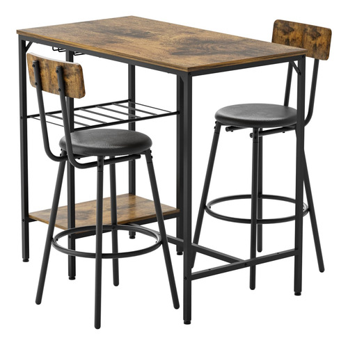 Mesa De Comedor Alta Con Almacenamiento Y 2 Taburetes, 3 Pie