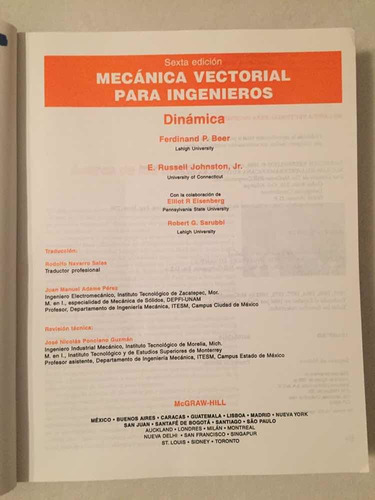 Mecánica Vectorial Para Ingenieros. Dinámica. Sexta Edición (Usado)