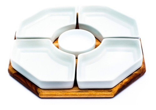 Petisqueira Madeira Teca Com Porcelanas Cor Marrom