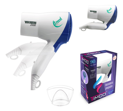 Secadora Cabello Plegable P/viaje Iones Timco Tra-2000 Blanco