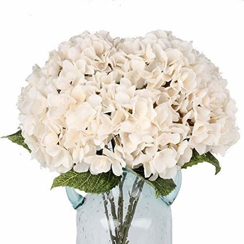 Hortensias Artificiales 1ramo- 5flores De 15cm Blanco Marfil