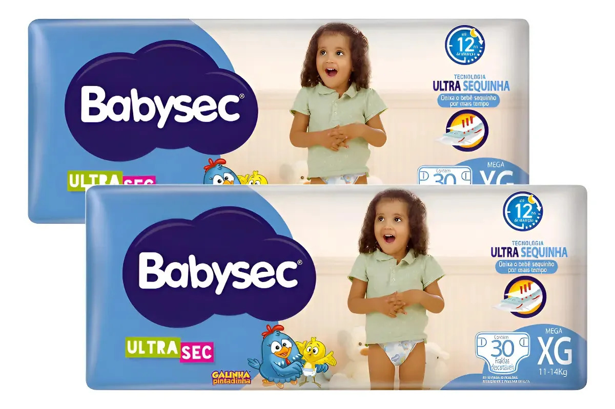2x Fralda Babysec Ultrasec Galinha Pintadinha Mega Xg C/30un