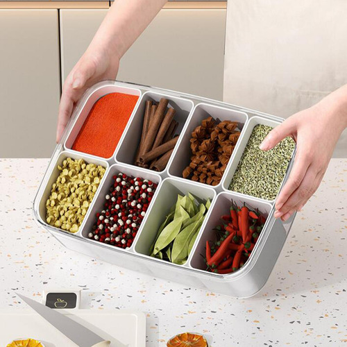 Caja De Condimentos Para Especias De Cocina Con Tapa, Botes