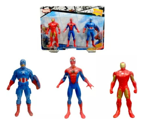 Muñecos Articulados X3 Ironman Spiderman Cap. America Marvel