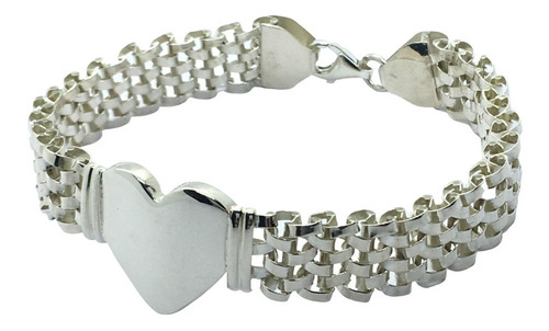 Pulsera Plata 925 Gruesa Con 1 Dije De Corazón (p889) Largo 19 Cm
