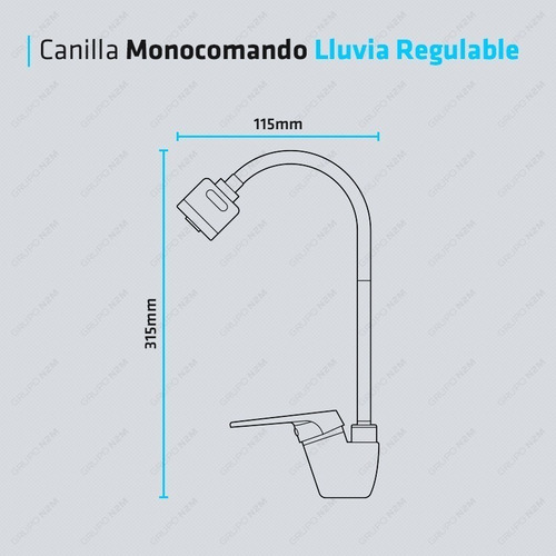 Imagen 5 de 10 de Canilla Griferia Monocomando Lluvia Flexible Diseño Cocina