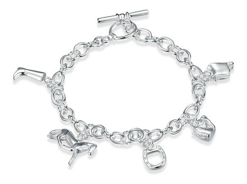 Imagen 6 de 8 de Pulsera Plata 925 Con Dijes Caballo, Herraduras, Bota