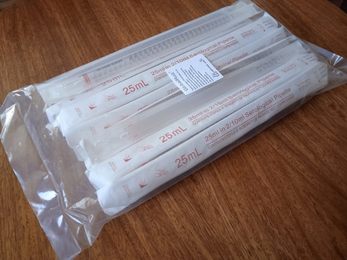 50 Pipetas Serológicas 25 Ml. Desechable. Empaque Individual