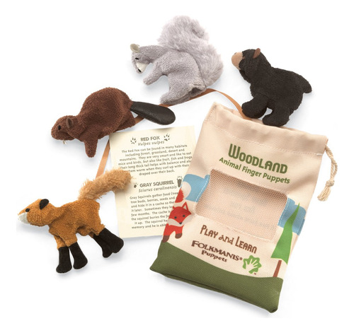 Folkmanis Woodland Animal Finger Puppet Set, Multicolor, 8 .