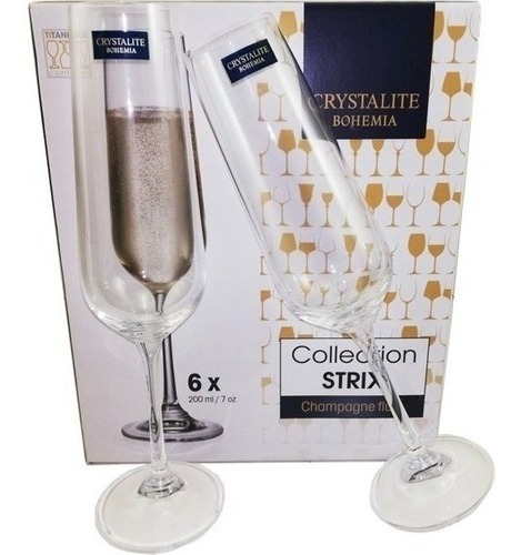 Imagen 2 de 4 de Copas Champagne Cristal Bohemia Set X 2 Strix 200ml