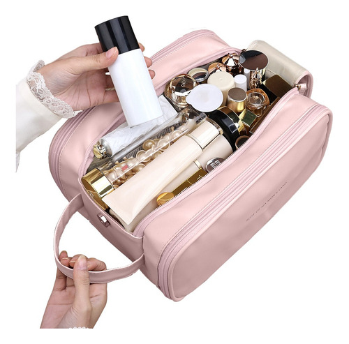 Hanerdun cosmetiquera neceser de viaje estuche de maquillaje color rosa diseño de la tela lisa
