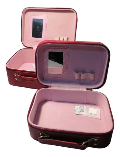 Cosmetiquera Neceser Portátil Doble Caja Maquillaje Viaje Rojo Poliuretano