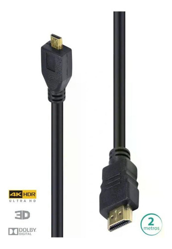 Cabo Micro Hdmi X Hdmi 2 Metros 2.0 Alta Qualidade 4k Câmera