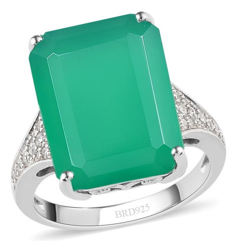 Anillo Jewelrymex Plata 925 Oro Blanco 14k Green Onyx Natura