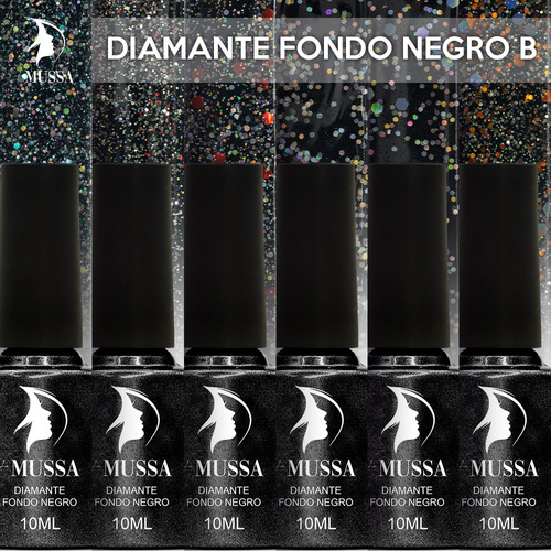 Gama De Gel Semipermanente Mussa 6 Pzs Para Uñas Color Diamante fondo negro B