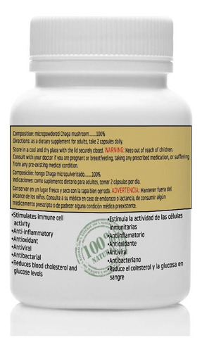 Hongo Chaga (inonotus Obliquus) 120 Cápsulas De 500mg