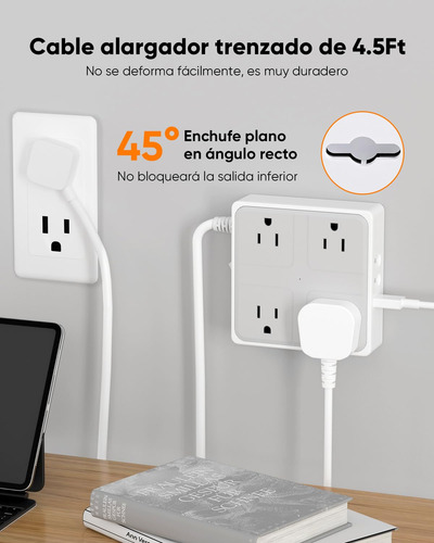 Regleta Multicontacto Pared Usb Con 4 Salidas Y 3 Usb