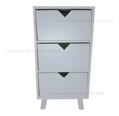 Mini Cômoda 3 Gaveta Em V 22,5x15x43,5 Mdf Madeira Pintado Cor Branco