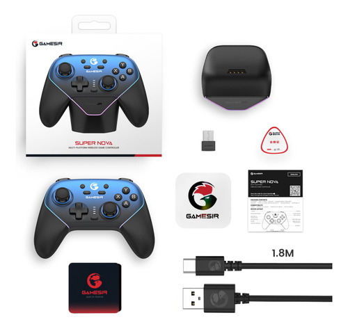 Controle Gamesir Super Nova Sem Fio Para Pc Switch iOS Android Celular Hall Effect Anti Drift RGB Preto