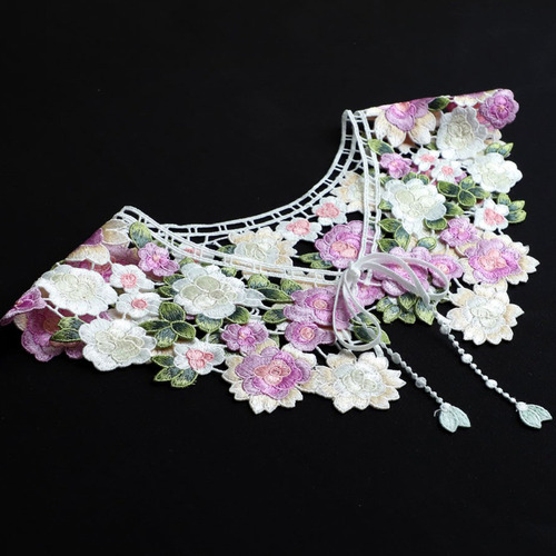 Capelet Floral Bordado De Encaje Con Cuello Falso Desmontabl