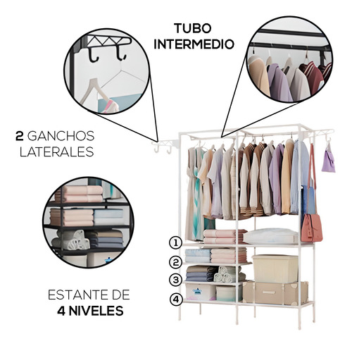 Perchero De Piso Organizador De Ropa Rack Colgador Closet Color Blanco